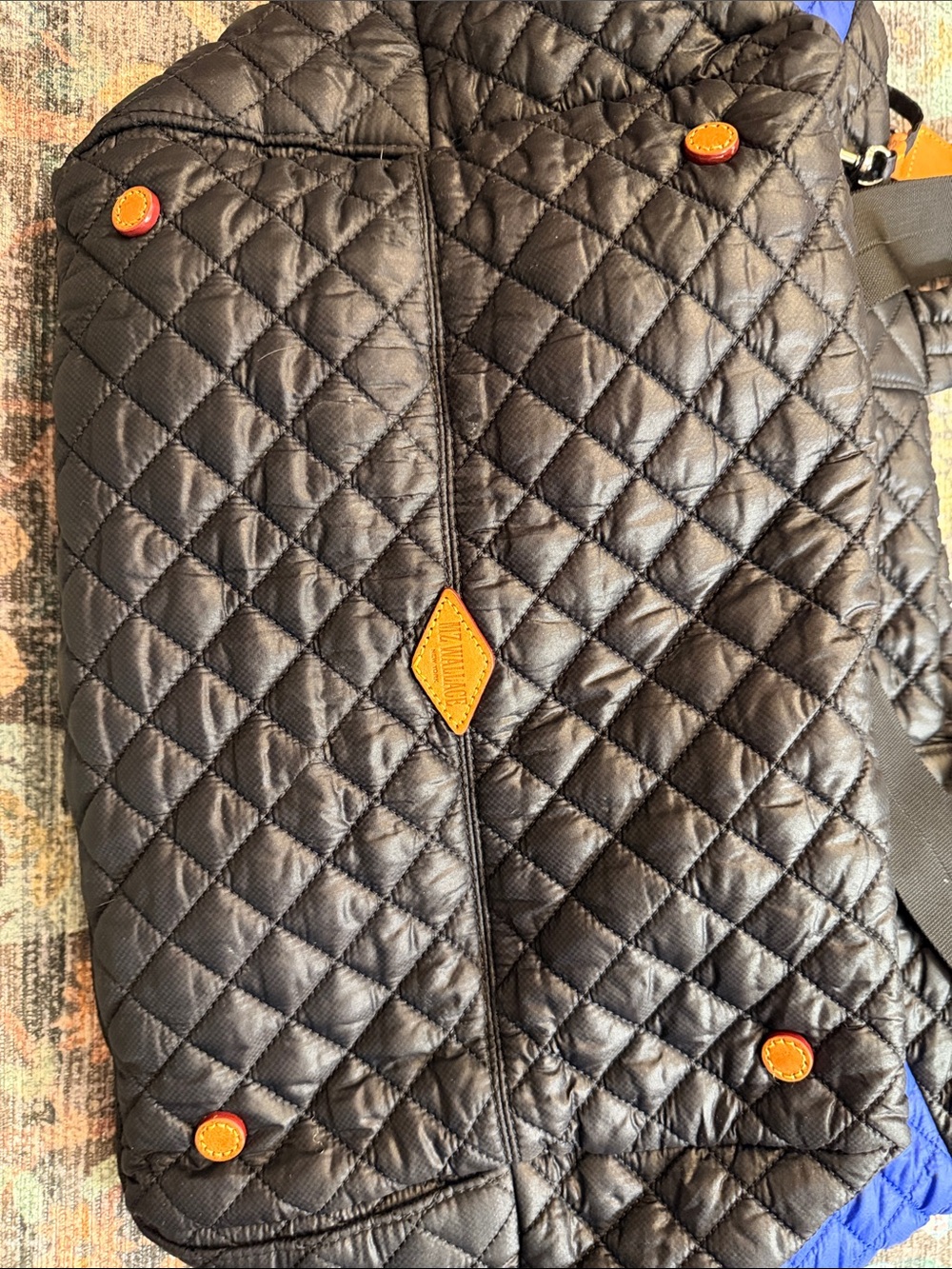 MZ Wallace Metro Tote Deluxe, featuring a quilted pattern in black & blue - Picture 6 of 8